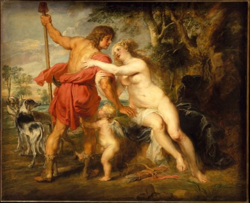 Venus and Adonis, Peter Paul Rubens, probably mid-1630s, European PaintingsGift of Harry Payne Bingham, 1937Size: With added strips, 77 ¾ x 95 5/8 in. (197.5 x 242.9 cm)Medium: Oil on canvashttps://www.metmuseum.org/art/collection/search/437535 #themet#europeanart#peterpaulrubens#metmuseum