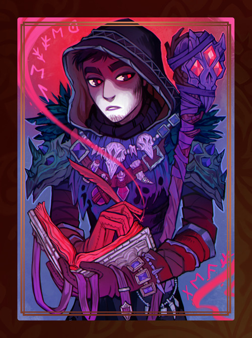 A set of four DND-inspired collectible cards of the Ava’s Demon cast I made as a reward f