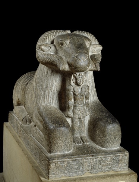 Granite ram of Amun with King Taharqa, from Kawa in Nubia. Third Intermediate Period, 25th Dynasty, 