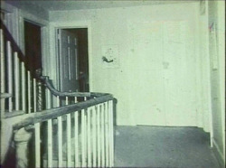 hailxlucipur:  Photo taken in the Amityville house. The photographer claims that the house was empty when the photo was taken, and that the figure you see on the left is the ghost of one of the children who were murdered. “Gene Campbell, who was a