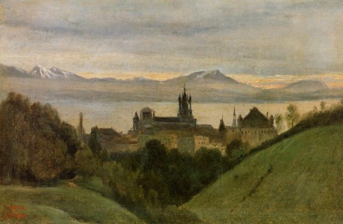 Camille Corot - Between Lake Geneva and the Alps (1825)