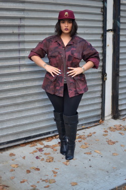 nadiaaboulhosn:  Nadia Aboulhosn. God Guap. www.nadiaaboulhosn.com Red Camo - Topshop Leggings - American Apparel Boots - Addition Elle 5 panel hat - GodxGuap Wine lip color - Sephora Baby blue nails - Milanoo 