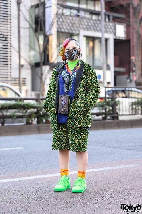 19-year-old Japanese student Mako on the street in Harajuku wearing a full Louis Vuitton style with 