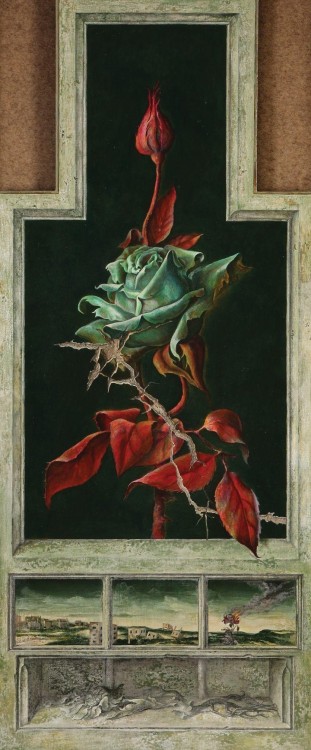 jareckiworld:Samuel Bak — Green Rose  (tempera on board, 1960s)