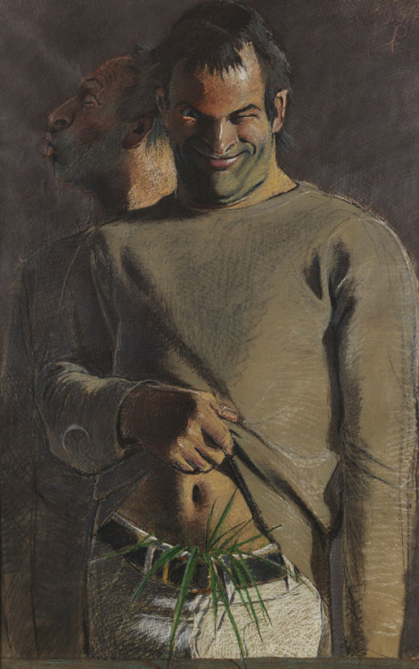 missinglinksblog:Johannes Grützke (1937-2017) Germany.“Wachsende Gräser”, 1975Colored chalk on grayish paper.