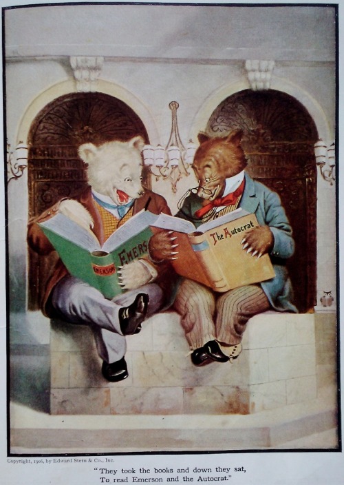 Bears reading. Illustration by V Floyd Campbell. From Roosevelt Bears: Their Travels and Adventures.