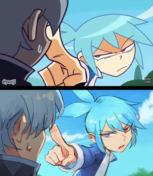 screenshot redraws of two of my fav shots from @phuiscribbles ‘s puyo animation, finished these in t