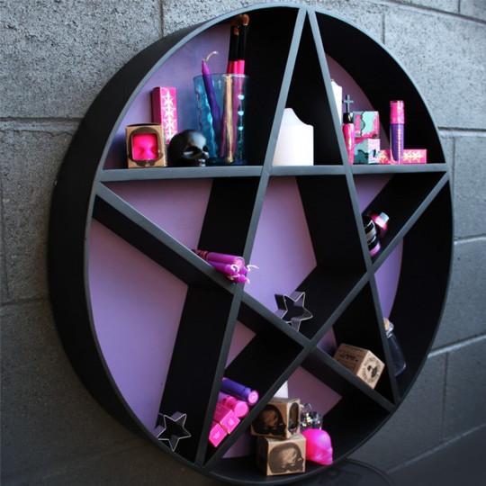 no-eternity:  beserkclothing:  Decipher | Black &amp; Purple Pentagram Shelf