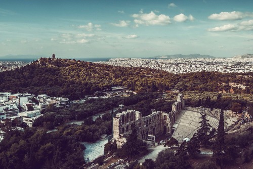 Hill of the Muses and Odeon of Herodes Atticus as seen from The Acropolis, Athens