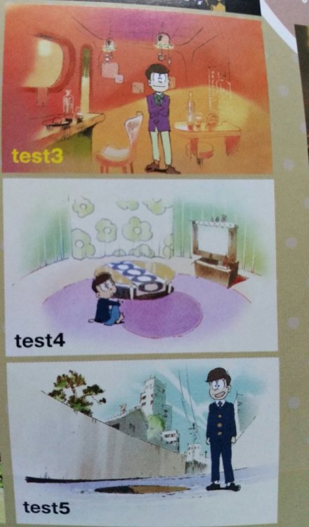 denpasei: Some tests, from the back of the OSMT poster in this month’s Newtype. I thought thes