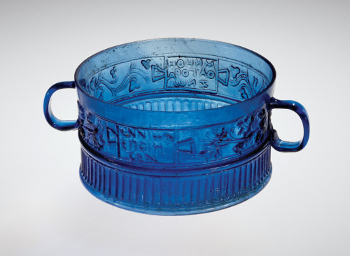 museum-of-artifacts:Roman glass cup from the workshop of Ennion, supposedly the inventor of mold blo