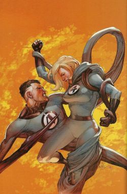 comicbookartwork:  Mr. Fantastic vs The Invisible Woman by Leinil Yu 