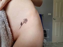 princessduckyy:  “But he that dares not grasp the thorn Should never crave the rose” —Anne Bronte. I could not be happier with this first adorable tattoo  I am over the moon