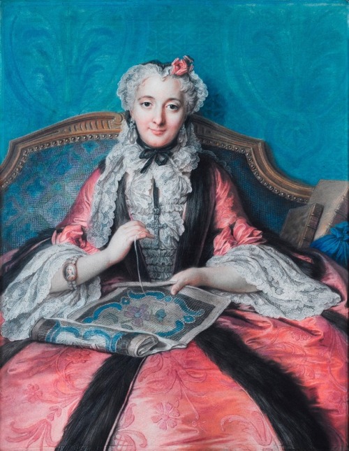 talleyrandsghost:Charles Antoine Coypel (1694 - 1752) - Portrait of a woman sewing c.1746