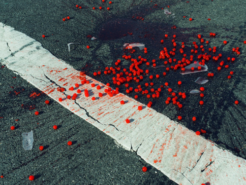 bxsquivt: Christopher AndersonUSA. New York City, NY. 2014. Cherries spilled on crosswalk.