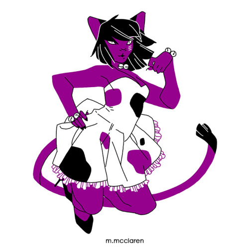 Nekonneru belongs to Sailor Moon . Artwork by Meredith McClaren[Description: A black, white, and pur