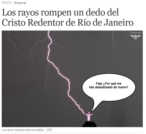 lapalomafolladora:  Dios-troll se distrae tirandole rayitos a la estatua de su hijo Yisus… ¿o fue el demonio? Estas pajas mentales sobre los personajes de ficción mejor se la dejamos a los cristi/asnos…