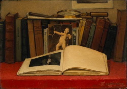 Still-life with Book and Magnifying Glass   -    Ozias Leduc , c. 1924Canadian, 1864-1955 oil on mil