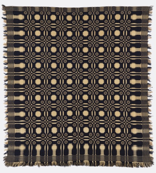 Coverlet, early 19th century. Via Cooper Hewitt.This particular Pennsylvania coverlet is a reversibl