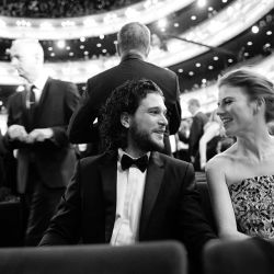 dailykitharington:   Presenter and Doctor Faustus star #KitHarington enjoys a laugh with #gameofthrones co-star @roseleslie. #olivierawards Photo credit  Matt Humphrey  