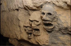 m3n4c3v35537:unexplained-events: Faces carved into the walls of the Paris Catacombs    Frenchmen be like “this pitch black cave full of skeletons is not scary enough, I must make it worse”