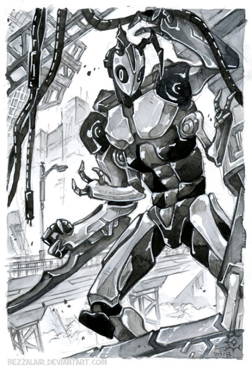 A patreon sketch reward for Gallant-art of her wasp-looking robot assassin.