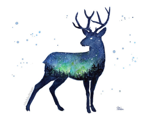 Forest Galaxy Animals, watercolor. Art Prints / Postcard Set