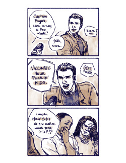 nudityandnerdery:  tallestsilver:  bluandorange:  all Bucky wanted to do was get some more tea and now this. Thanks a lot, Sam. You had to fuckin’ tell him, you ass.  THANK YOU, STEVE  Steve saw what polio used to do, knows it has been taken care of,