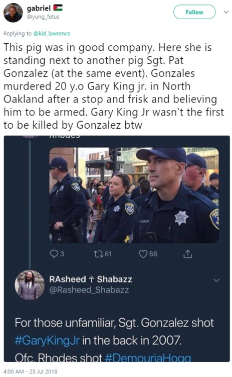 kingjaffejoffer:Murderers from Oakland Police Department attempting to show solidarity with the comm