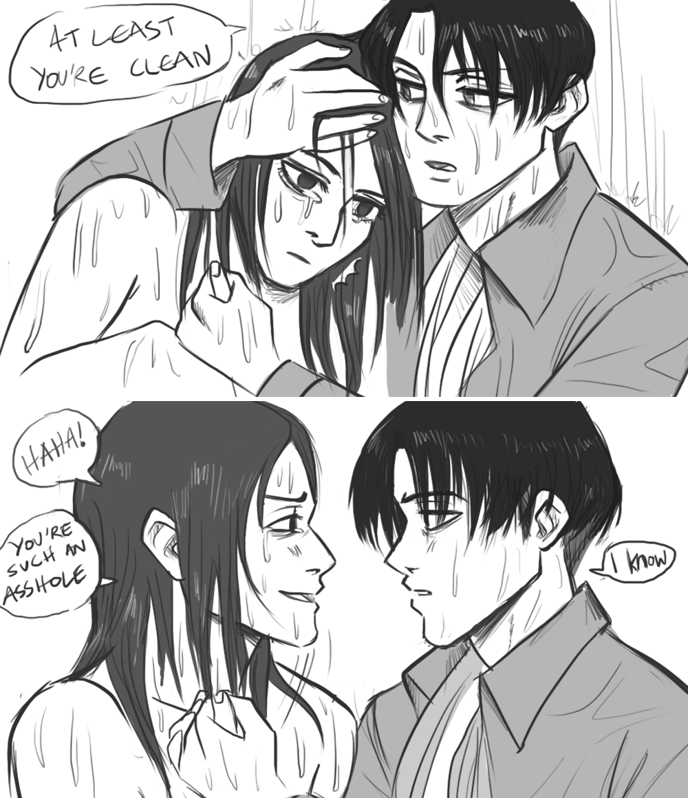 drinkyourfuckingmilk:  Levi’s attempts at cheering up Hange are terrible but it