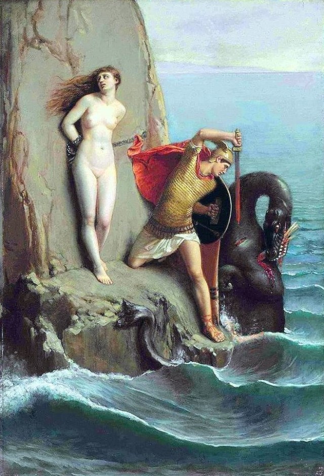 Perseus and Andromeda by Louis Matout (1884) #louis matout#art#paintings#fine art#19th century #19th century art #academism#academicism#academic art#painting#french artist#french art#mythology#greek mythology#greek heroes#perseus#andromeda#classic art