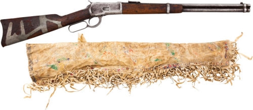 A Native American decorated and used Winchester Model 1892 lever action rifle with interesting metal