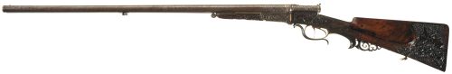 Relief engraved double barrel needlefire shotgun crafted by Heinrich Barella of Soest, Germany, mid 