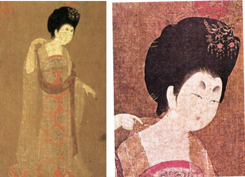 8th century Tang Dynasty Lady. From Zhou Fang’s painting: Court Ladies Adorning Their Hair wit