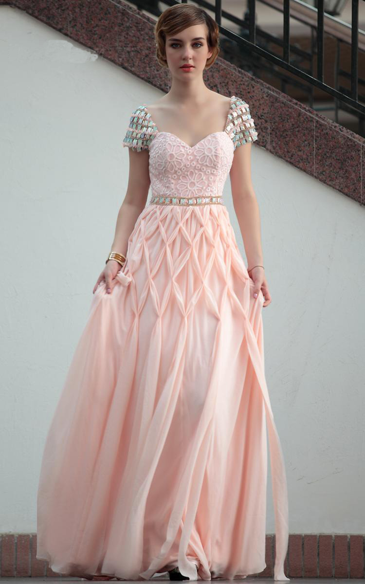 dressvbridal:  A-line/Princess Short Sleeves Floor-length Prom Evening Dress - Dressv.com