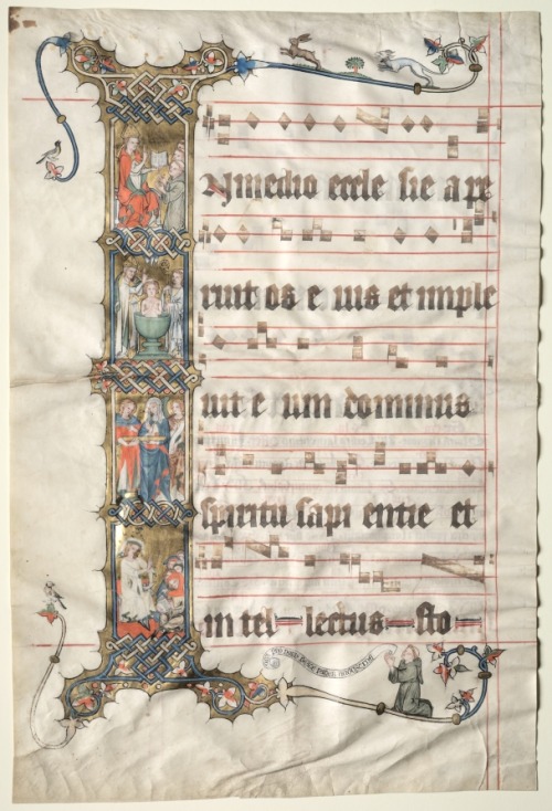 Leaf from the Wettinger Gradual: Historiated Initial (I) with Scenes from the Life of St. Augustine,