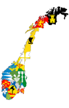 Map of Norwegian counties with their flags.
More flag maps >>