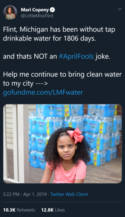 whyyoustabbedme:  gofundme.com/LMFwater   Flint, Michigan w/o tap drinkable water for 1,806 days is a “true” emergency.  The contamination of Flint’s water was authorized by Flint’s Governor, Rick Snyder & his lackeys.   