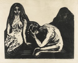 dappledwithshadow:  Edvard MunchMan and Woman1899 16.14 X 20 in (41 X 50.8 cm)woodcut 