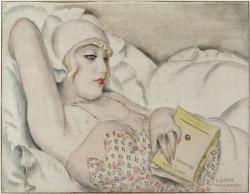 jeannepompadour:Painting of a woman with a book by Gerda Wegener, 1922