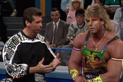 wrestleroftheday:VINCE McMAHON&rsquo;s sweater or the ULTIMATE WARRIOR&rsquo;s overalls?