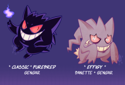 skeleslime-phantom:     ✨  👻 ~ Gengar Crossbreeds! ~ 👻  ✨     I love this purple smiling joker a lot so I wanted see them fused with the other Pokemon in their egg group. If these were real you can bet that my entire team would just be all Gengars~