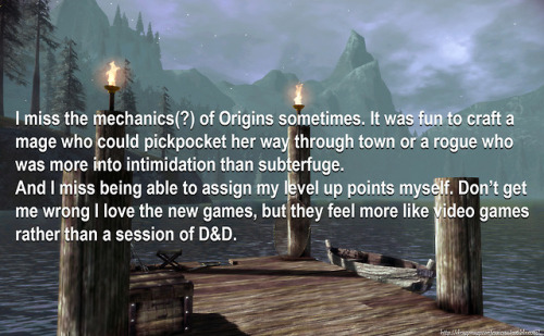 dragonageconfessions:CONFESSIONI miss the mechanics(?) of Origins sometimes. It was fun to craft a mage who could pickpo