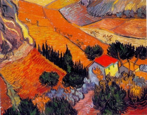 toinelikesart:  Landscape with House and Ploughman  by Vincent Van Gogh 