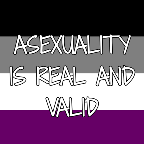 (Three images with the asexual pride flag as a background and text on top. Left: “asexual prid