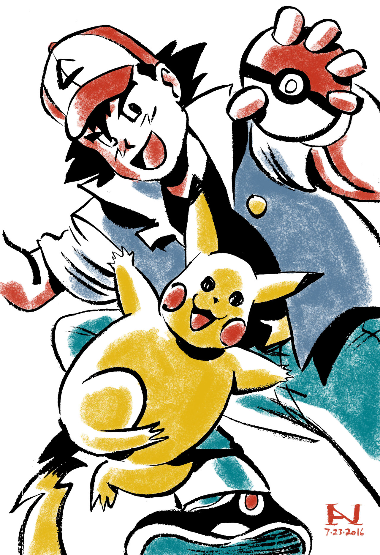 ianjmiller:  Ash and Pikachu Brush, ink, and Photoshop CS5 colors ~45 minutes 