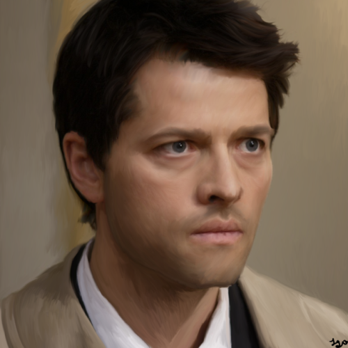 sarahlikeslove: Digital oil style painting of Castiel.