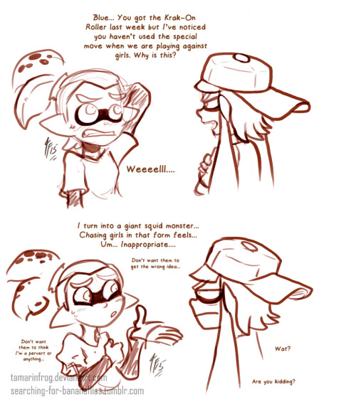 searching-for-bananaflies:  Girl and her tentacle monsterI’ve said a few times that Blue likes the Krak-On Splat Roller and then I realized what kind of… “jokes” that could lead up to. But then I thought that maybe Blue knows this too and gets