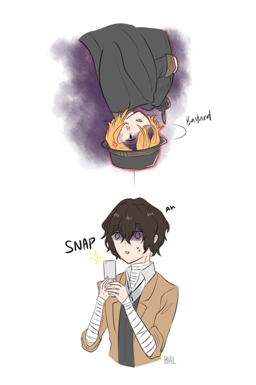 frockhert:  chuuya angrily sulking in the corner but it’s on the ceiling and dazai being dazai