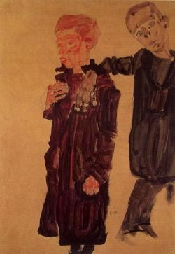 expressionism-art:  Two Guttersnipes, 1910, Egon SchieleMedium: watercolor on paper